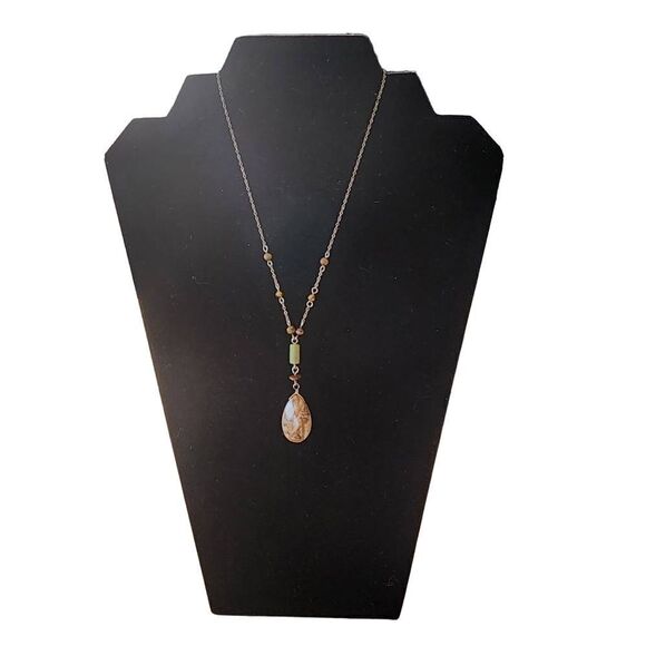 Lia Sophia Tamari Silver, Jade, Picture Jasper, & Tiger's Eye Necklace - Picture 2 of 3